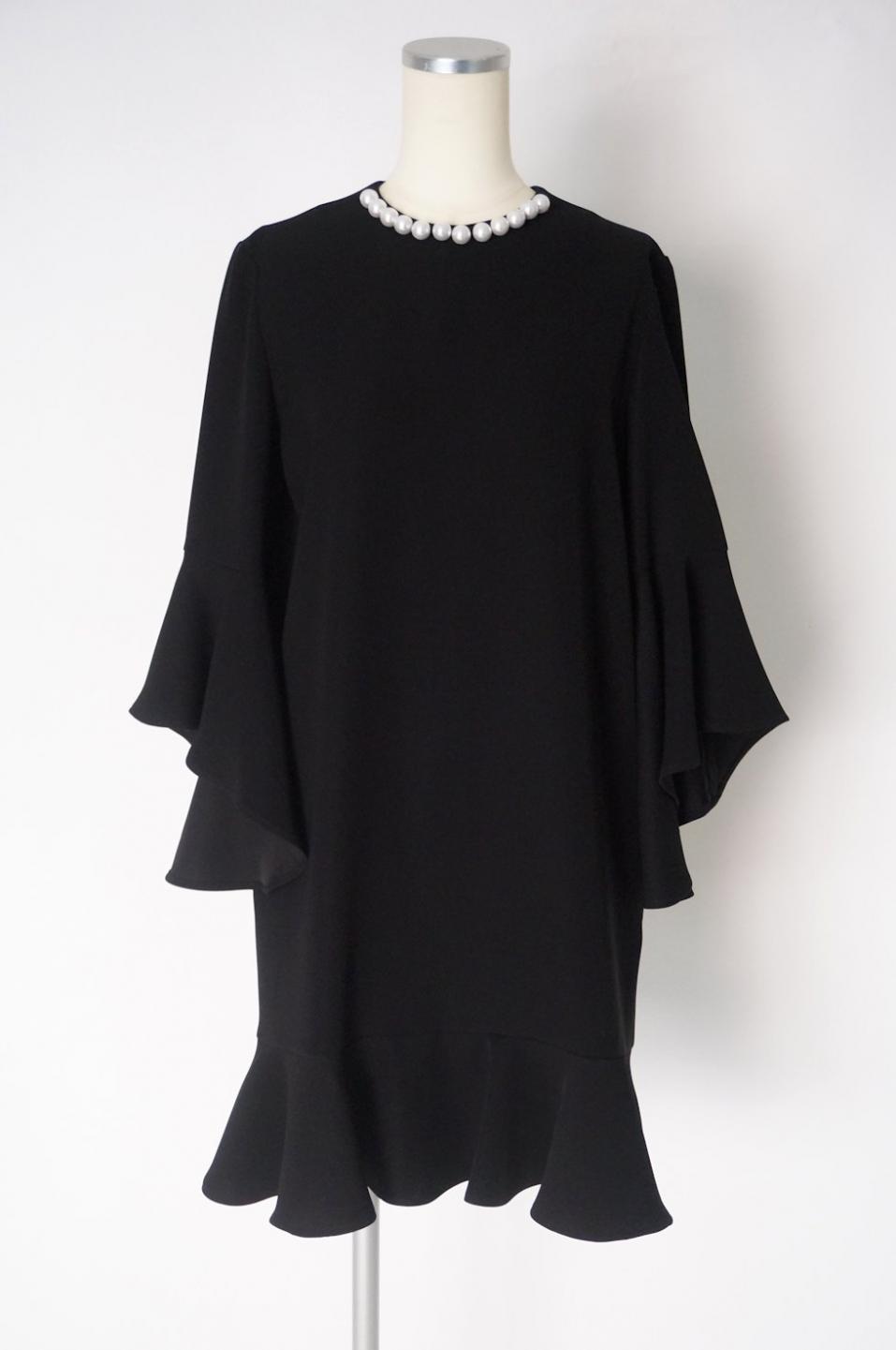 YOKO CHAN 裾と袖フリルのワンピースドレス パールモチーフ付 38 ...