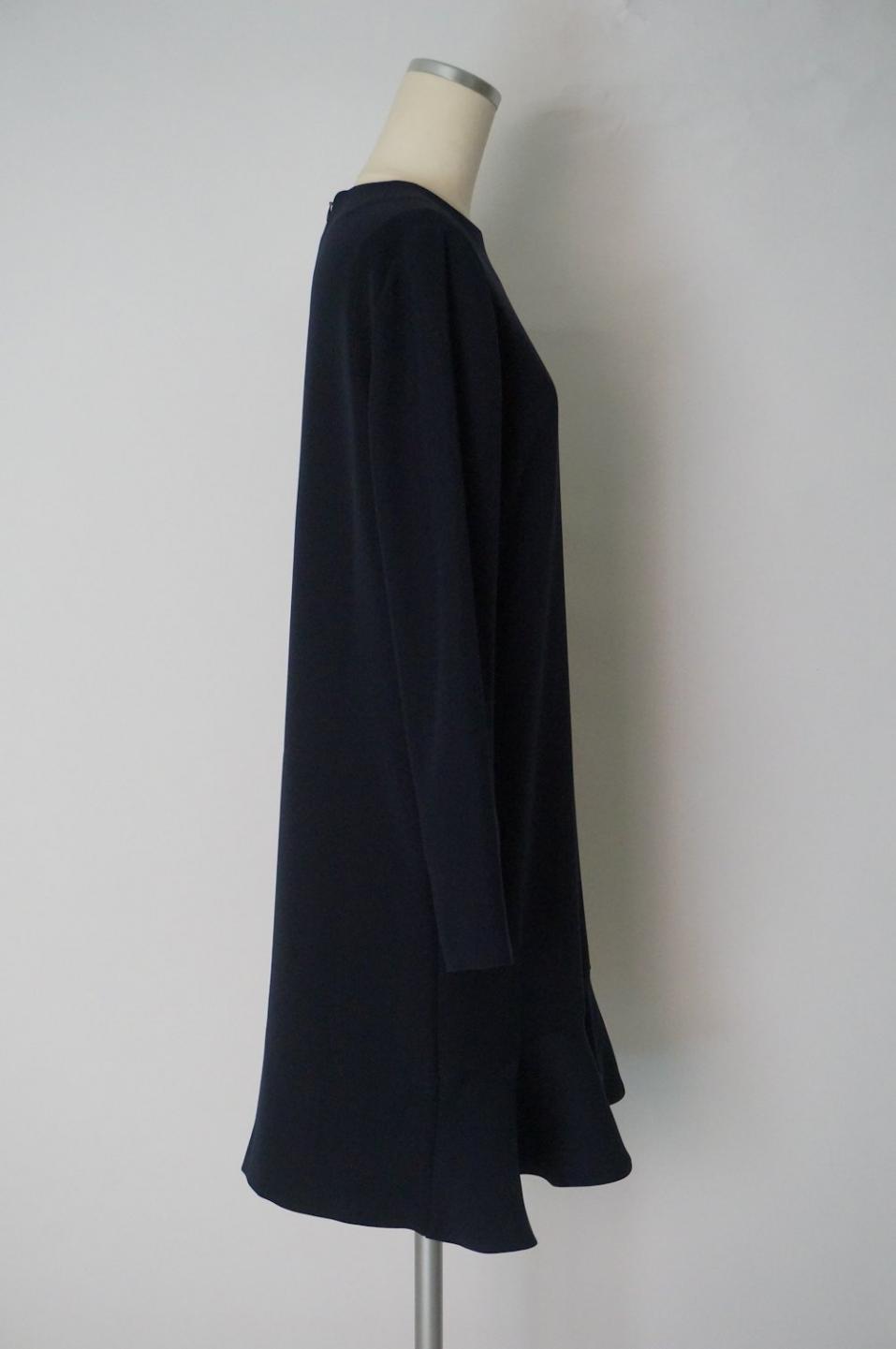 YOKO CHAN 裾フリルの長袖ワンピースドレス ネイビー38