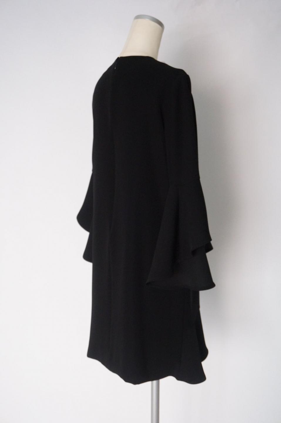 YOKO CHAN 裾と袖フリルのワンピースドレス パールモチーフ付 40