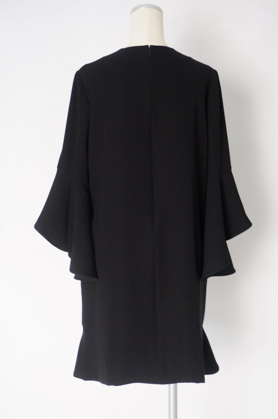 YOKO CHAN 裾と袖フリルのワンピースドレス パールモチーフ付 40