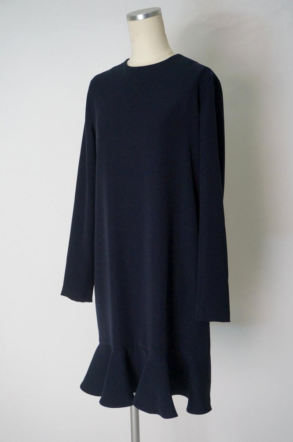 YOKO CHAN 裾フリルの長袖ワンピースドレス ネイビー38 / レンタルリトルブラックドレス テン Rental Little