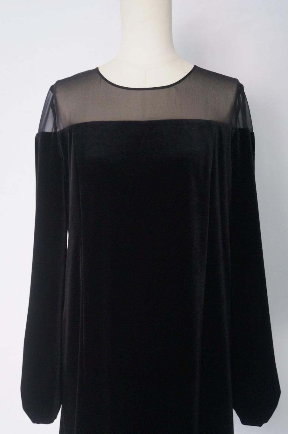 フォクシー シフォントップのベロア長袖ドレス 40 / レンタルリトルブラックドレス テン Rental Little Black Dress